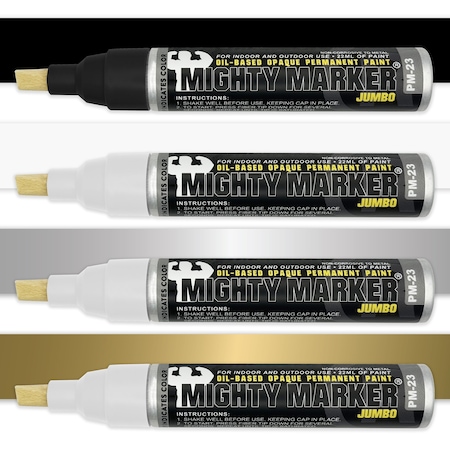 Mighty Marker PM-23 Jumbo Chisel Tip, Black, White, Silver, Gold, 4PK 40223